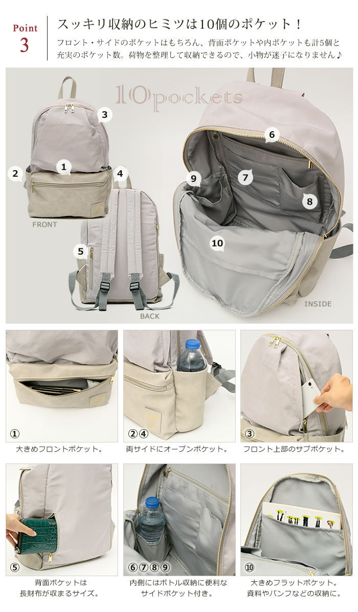 Japan Legato Largo Polyester 10 Pockets Backpack Rucksack LR-H1051
